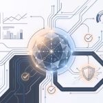 Abstract AI agent observability dashboard with trace lines, cost gauges, evaluation checks, and safety controls