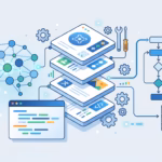 Abstract illustration of reusable OpenClaw skills, instruction cards, tools, workflow nodes, and self-hosted data stores