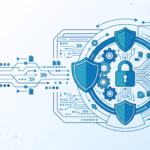Abstract secure webhook gateway sending HTTP events into AI agent runs with shields, locks, and routing arrows.