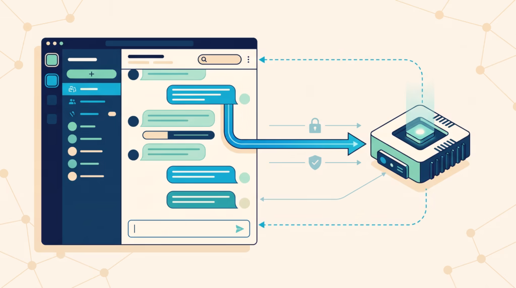 Illustration of self-hosted team chat connected to an AI gateway