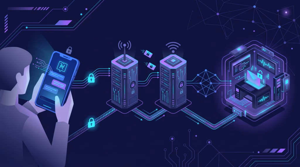 Featured illustration of a Nostr direct message travelling through relays to a self-hosted OpenClaw agent